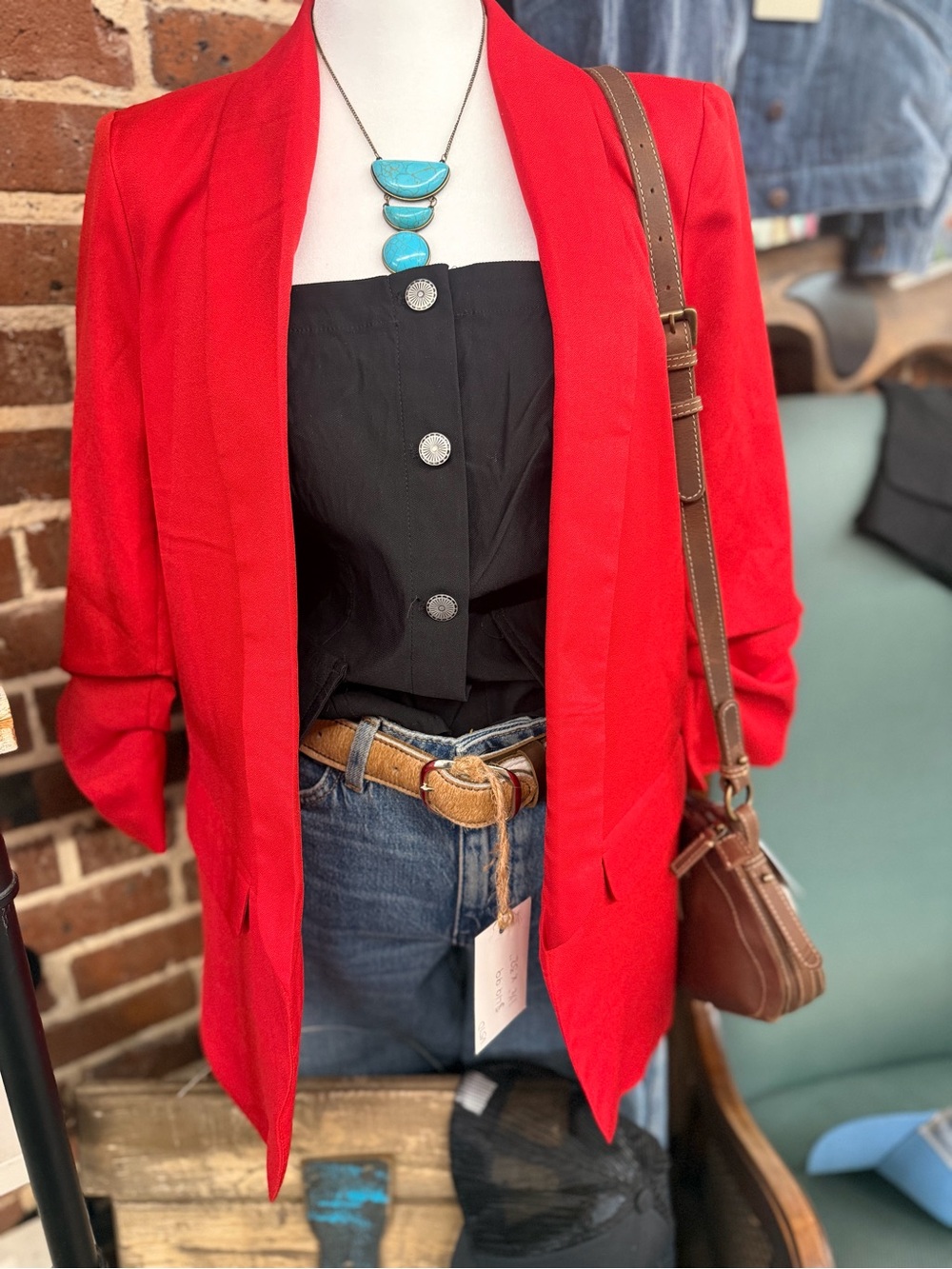 Red Women's Open-Front Blazer - Classic Tailored Jacket